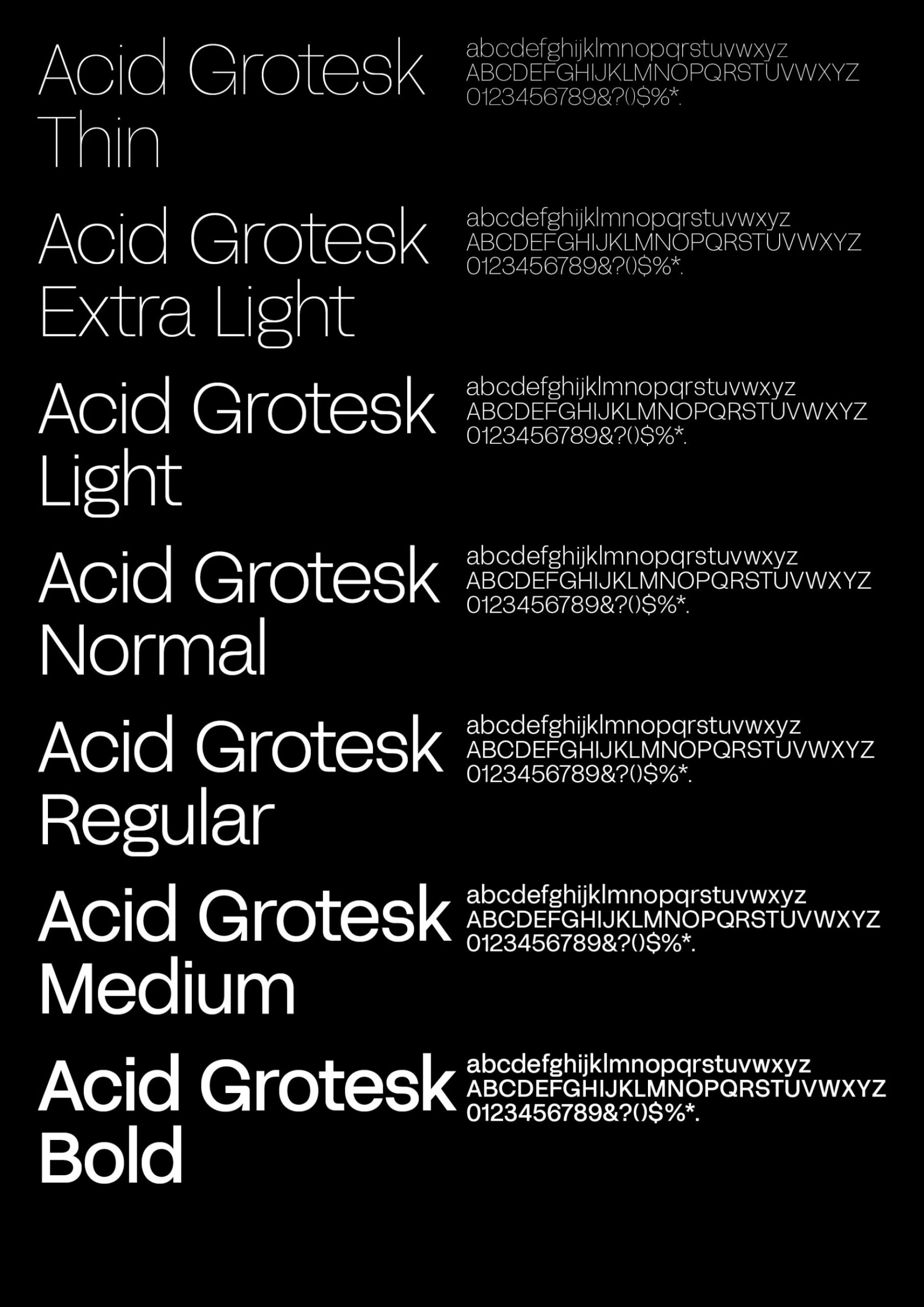 Acid Grotesk specimen detail, Folch Studio